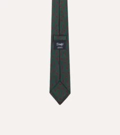 Green Paisley Leaf Print Silk Tipped Tie -Drakes Shop DR1AAS24097 01 400 4
