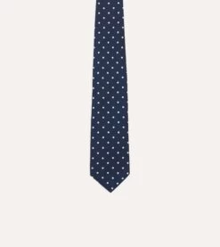 Navy Polka Dot Silk Self-Tipped Tie -Drakes Shop DR1AAS24124 01251 3