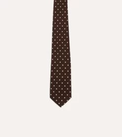 Brown Polka Dot Silk Self-Tipped Tie -Drakes Shop DR1AAS24124 02301 3