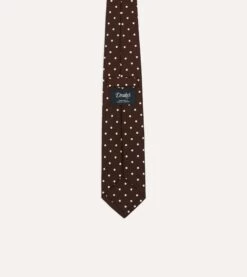 Brown Polka Dot Silk Self-Tipped Tie -Drakes Shop DR1AAS24124 02301 4