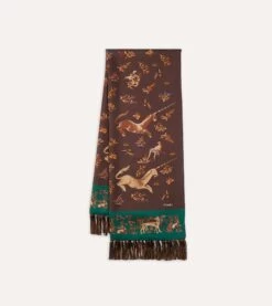 Brown Unicorn Print Tubular Silk Tasselled Scarf -Drakes Shop DR1AB1 22221 06 301 ONESIZE 1