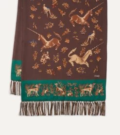 Brown Unicorn Print Tubular Silk Tasselled Scarf -Drakes Shop DR1AB1 22221 06 301 ONESIZE 3