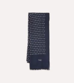 Navy Polka Dot Wool Scarf -Drakes Shop DR1AB122214 01251 1