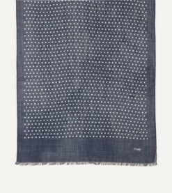 Navy Polka Dot Wool Scarf -Drakes Shop DR1AB122214 01251 3