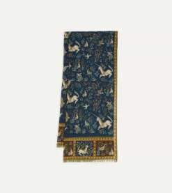 Navy Unicorn Print Wool-Silk Scarf 8 Navy Unicorn Print Wool-Silk Scarf -Drakes Shop DR1AB122217 01251 3