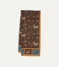 Brown Unicorn Print Wool-Silk Scarf -Drakes Shop DR1AB122217 03301 1