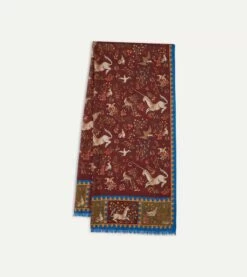 Burgundy Unicorn Print Wool-Silk Scarf -Drakes Shop DR1AB122217 04701 1