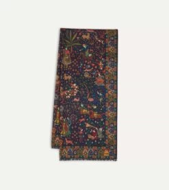 Navy Mughal Hunter Print Wool-Silk Scarf 8 Navy Mughal Hunter Print Wool-Silk Scarf -Drakes Shop DR1AB122218 01251 1