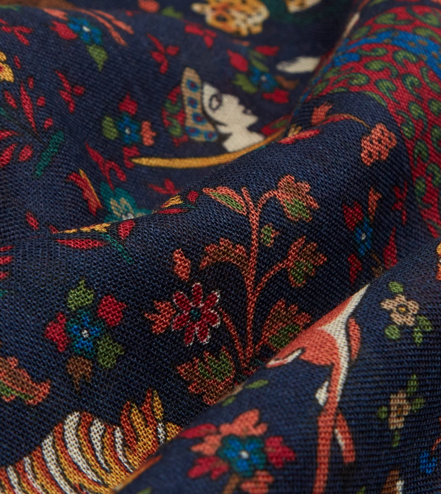 Navy Mughal Hunter Print Wool-Silk Scarf 4 Navy Mughal Hunter Print Wool-Silk Scarf - Image 2