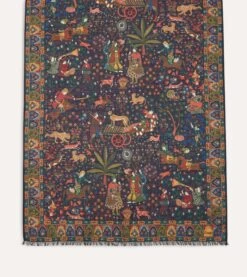 Navy Mughal Hunter Print Wool-Silk Scarf 9 Navy Mughal Hunter Print Wool-Silk Scarf -Drakes Shop DR1AB122218 01251 4