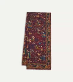 Magenta Mughal Hunter Print Wool-Silk Scarf -Drakes Shop DR1AB122218 03901 1