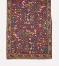 Magenta Mughal Hunter Print Wool-Silk Scarf -Drakes Shop DR1AB122218 03901 4