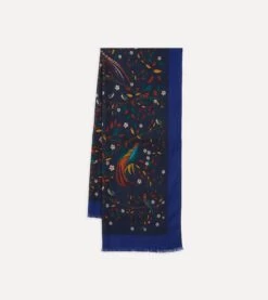 Navy Birds Of Paradise Print Wool Scarf 10 Navy Birds Of Paradise Print Wool Scarf -Drakes Shop DR1AB122219 01251 1