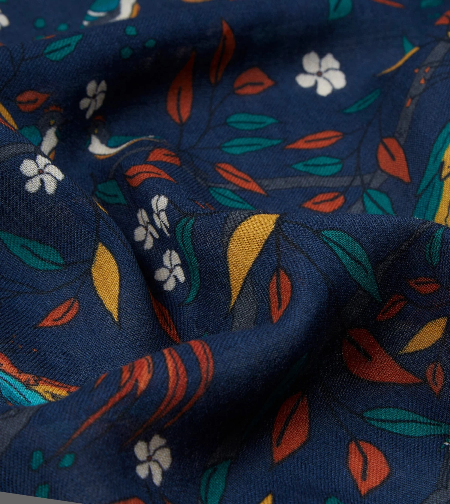 Navy Birds Of Paradise Print Wool Scarf 4 Navy Birds Of Paradise Print Wool Scarf - Image 2