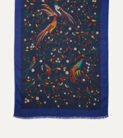 Navy Birds Of Paradise Print Wool Scarf 11 Navy Birds Of Paradise Print Wool Scarf -Drakes Shop DR1AB122219 01251 3