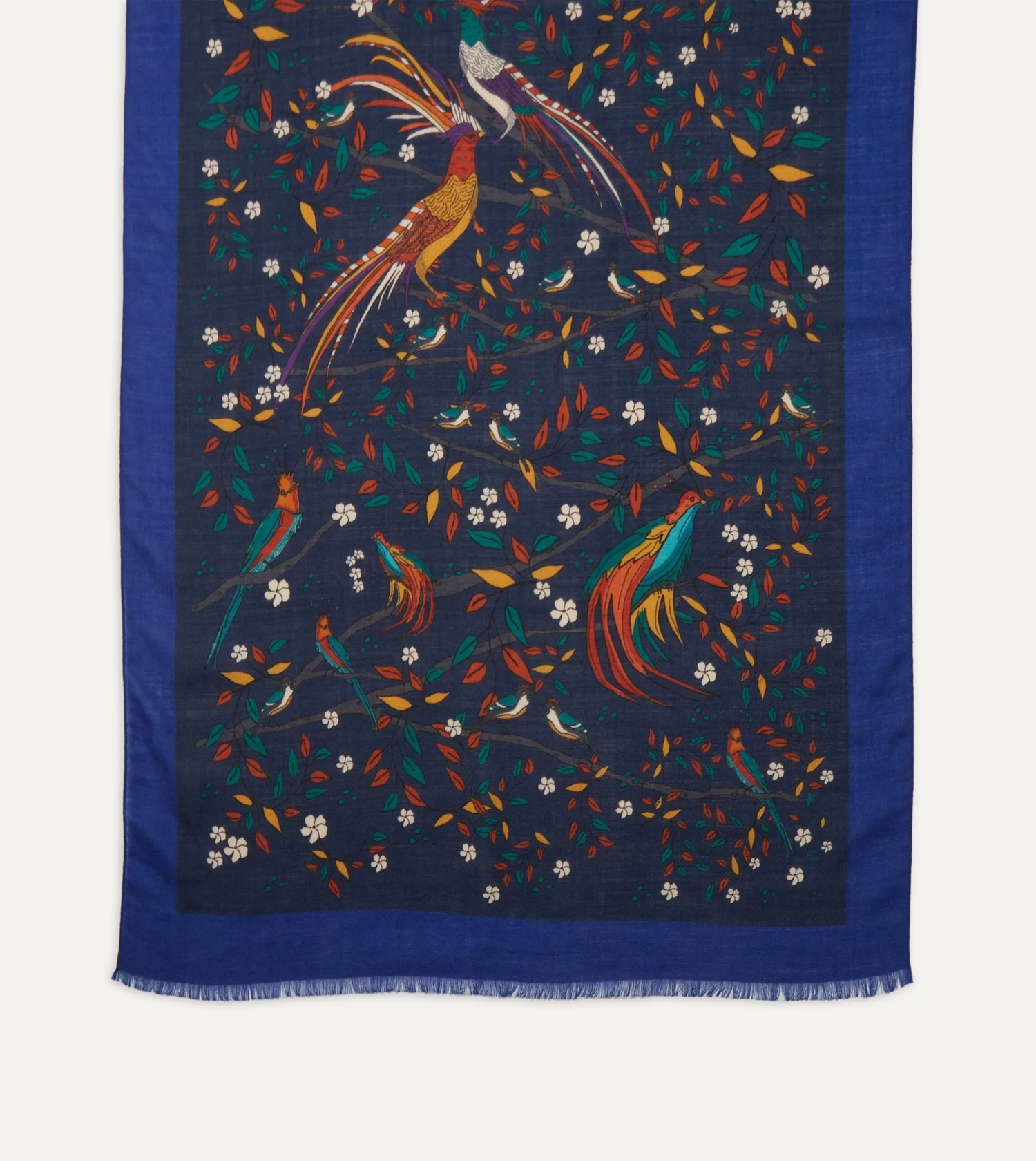 Navy Birds Of Paradise Print Wool Scarf 6 Navy Birds Of Paradise Print Wool Scarf - Image 4