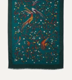 Green Birds Of Paradise Print Wool Scarf -Drakes Shop DR1AB122219 02401 3