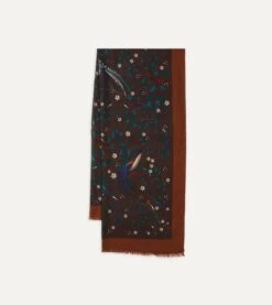 Brown Birds Of Paradise Print Wool Scarf -Drakes Shop DR1AB122219 03301 1