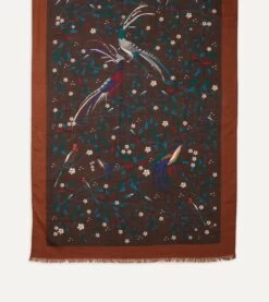 Brown Birds Of Paradise Print Wool Scarf -Drakes Shop DR1AB122219 03301 3