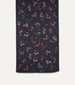 Navy Mughal And Stars Print Wool Scarf -Drakes Shop DR1AB122220 01251 4