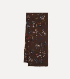 Brown Mughal And Stars Print Wool Scarf -Drakes Shop DR1AB122220 03301 1