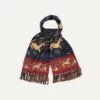 Navy Unicorn Print Tubular Silk Tasselled Scarf -Drakes Shop DR1AB122221 02 251 1