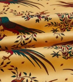 Gold Birds Of Paradise Print Tubular Silk Tasselled Scarf -Drakes Shop DR1AB122222 04501 2