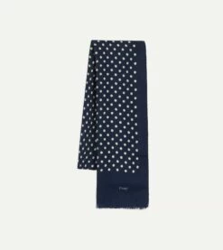 Navy Hand-Drawn Polka Dot Wool-Silk Scarf -Drakes Shop DR1AB123138 01251 3