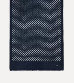 Navy Hand-Drawn Polka Dot Wool-Silk Scarf -Drakes Shop DR1AB123138 01251 4
