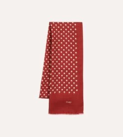 Red Hand-Drawn Polka Dot Wool Scarf -Drakes Shop DR1AB123138 02701 3