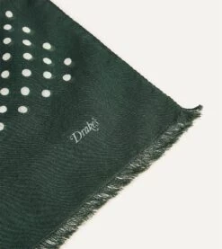 Green Hand-Drawn Polka Dot Wool Scarf -Drakes Shop DR1AB123138 03401 4 LR