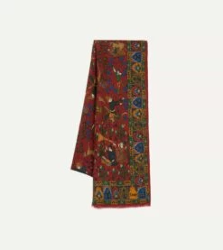 Red Mughal Hunter Print Wool-Silk Scarf -Drakes Shop DR1AB123167 01701 3