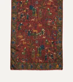 Red Mughal Hunter Print Wool-Silk Scarf -Drakes Shop DR1AB123167 01701 4