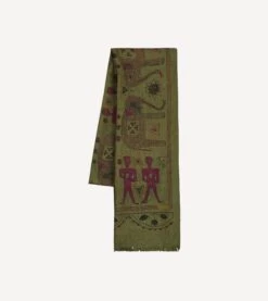 Olive Elephant Print Wool-Silk Scarf -Drakes Shop DR1AB123553 02401 3