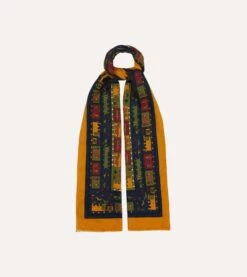 Navy And Yellow Navajo Print Wool-Silk Scarf