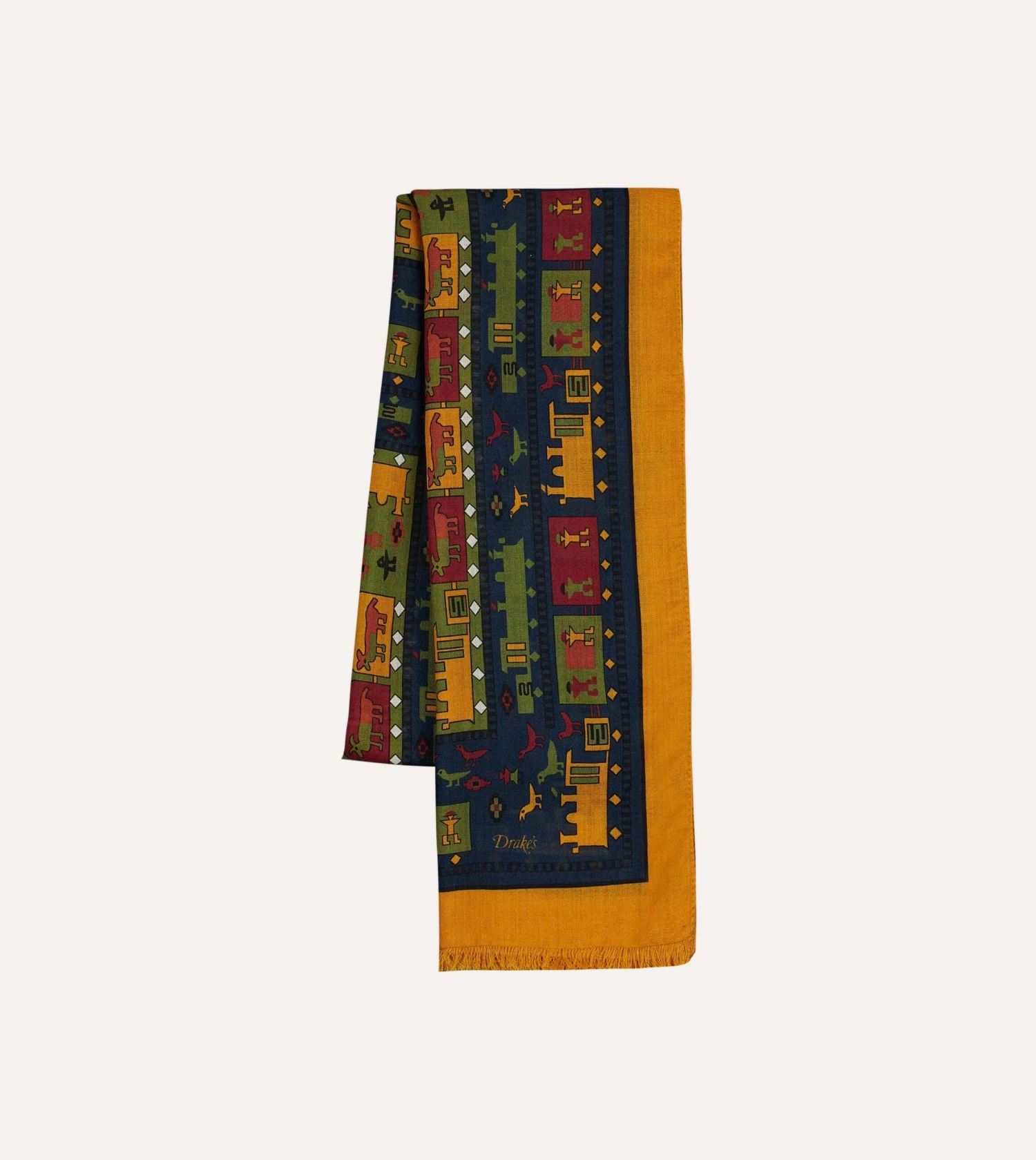 Navy And Yellow Navajo Print Wool-Silk Scarf 6 Navy And Yellow Navajo Print Wool-Silk Scarf - Image 4