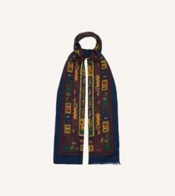 Navy And Red Navajo Print Wool-Silk Scarf
