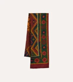 Green Kilim Print Wool-Silk Scarf -Drakes Shop DR1AB123558 01701 3
