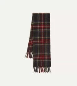 Black Stewart Tartan Lambswool Washed Check Scarf -Drakes Shop DR1AB2 21969 01 660 1