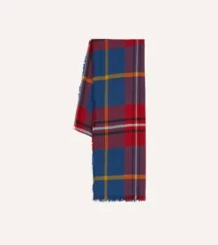 Blue Tartan Washed Check Wool Scarf -Drakes Shop DR1AB223519 01203 3