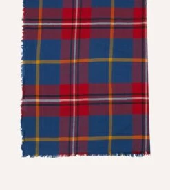 Blue Tartan Washed Check Wool Scarf -Drakes Shop DR1AB223519 01203 4