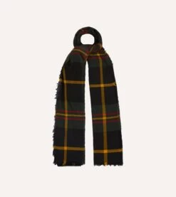 Green Tartan Washed Check Wool Scarf
