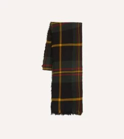 Green Tartan Washed Check Wool Scarf -Drakes Shop DR1AB223519 02103 3