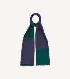 Green And Purple Washed Check Wool Scarf