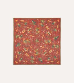 Red Mughal Print Wool-Silk Square Scarf 10 Red Mughal Print Wool-Silk Square Scarf -Drakes Shop DR1AD0 22215 04 701 1