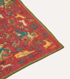 Red Mughal Print Wool-Silk Square Scarf 11 Red Mughal Print Wool-Silk Square Scarf -Drakes Shop DR1AD0 22215 04 701 4