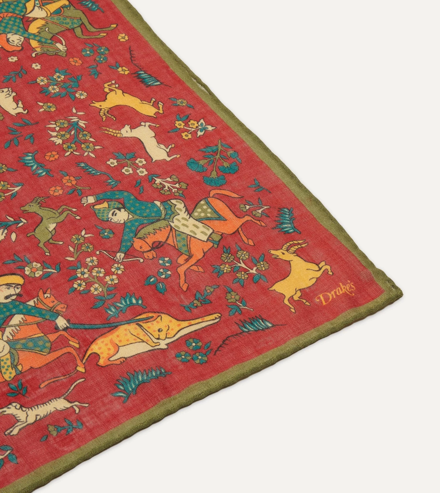 Red Mughal Print Wool-Silk Square Scarf 7 Red Mughal Print Wool-Silk Square Scarf - Image 5