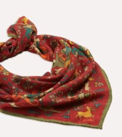 Red Mughal Print Wool-Silk Square Scarf 9 Red Mughal Print Wool-Silk Square Scarf -Drakes Shop DR1AD0 22215 04 701 5