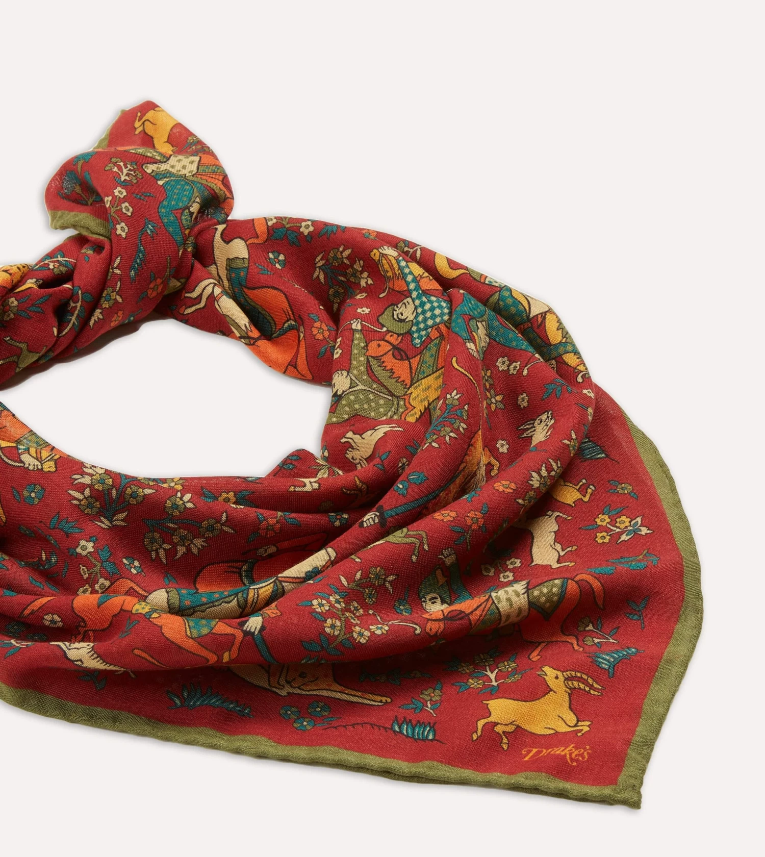 Red Mughal Print Wool-Silk Square Scarf 5 Red Mughal Print Wool-Silk Square Scarf - Image 3