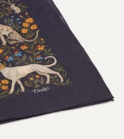 Navy Unicorn Print Wool-Silk Square Scarf -Drakes Shop DR1AD021397 01251 4